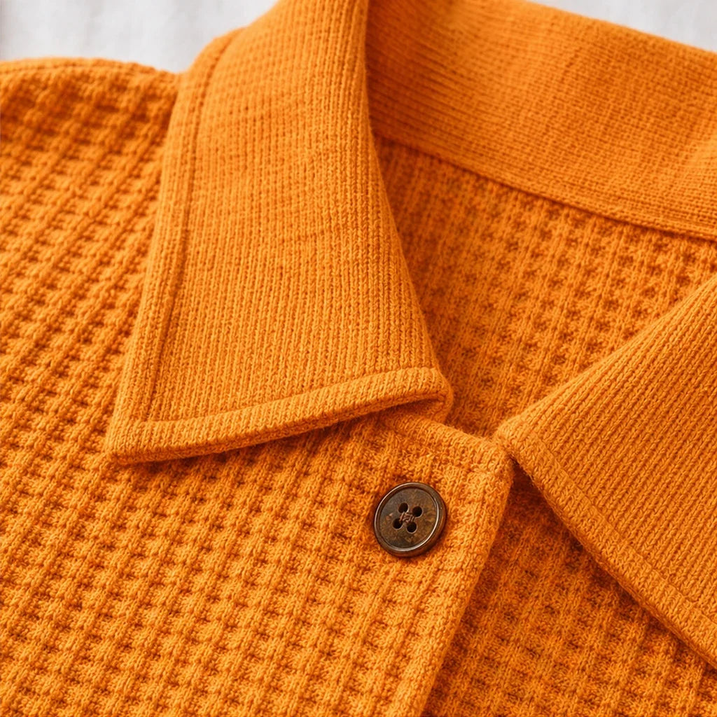 Autumnelle – Waffle-Textured Long-Sleeve V-Neck Blouse