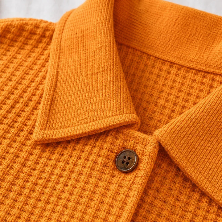 Autumnelle – Waffle-Textured Long-Sleeve V-Neck Blouse