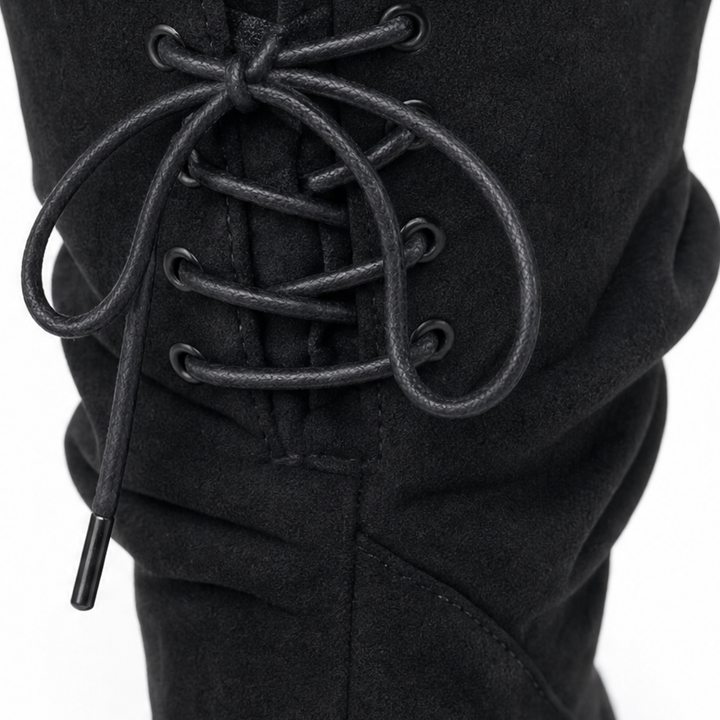 Slouch & Stroll – Lace-Up Slouchy Mid-Calf Boots
