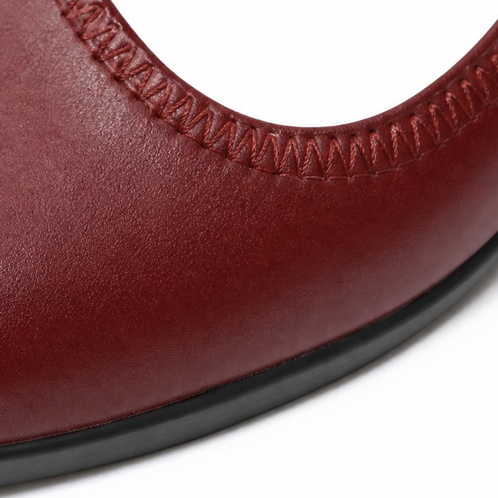 Solvana – Strap-Fastened Faux Leather Mary Jane Flats