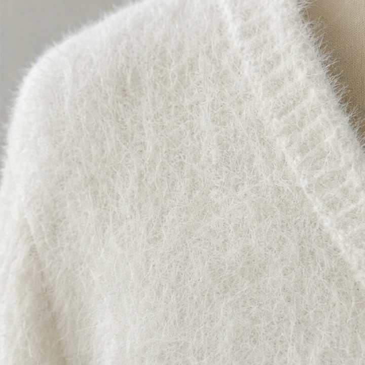 Veloura – Fuzzy-Knit V-Neck Mini Dress