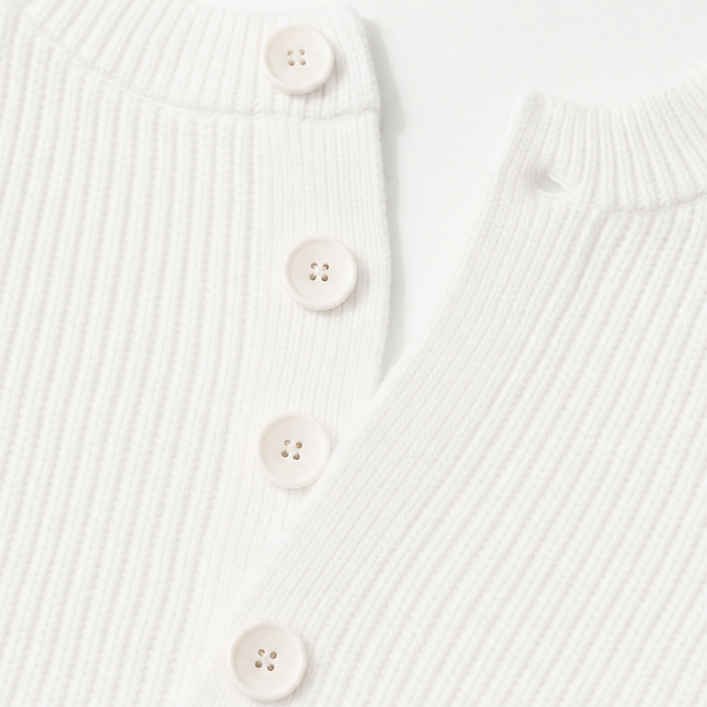 Buttonelle – Ribbed Henley Button-Front Sweater