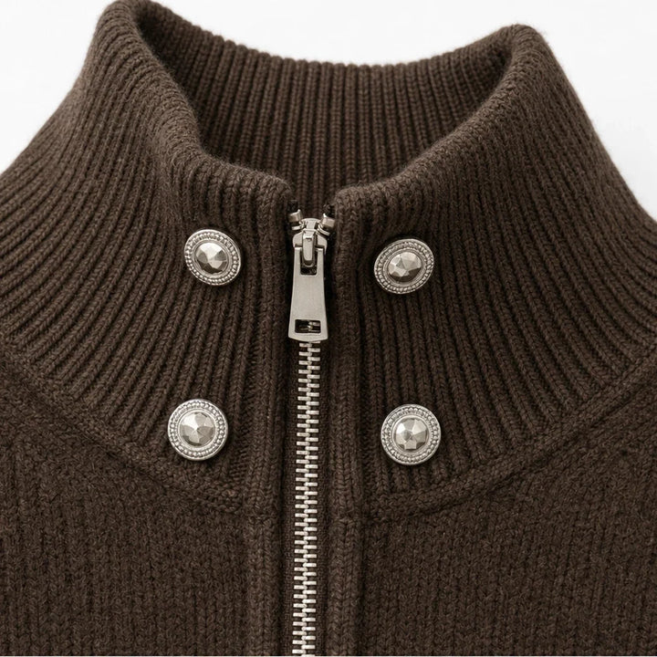 Plot Twist – Double-Button High-Neck Knit Cardigan