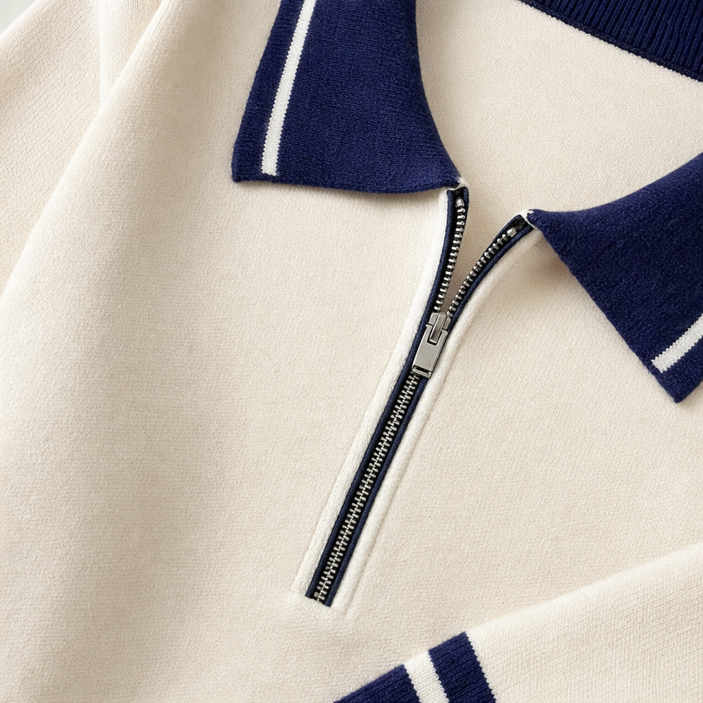 Wearbella – Quarter-Zip Striped Trim Pocket Sweatshirt Dress