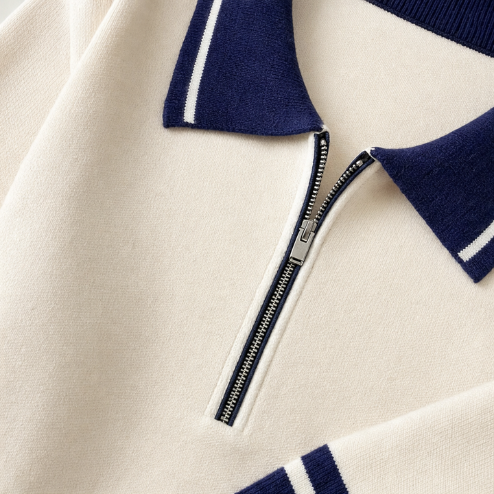 Wearbella – Quarter-Zip Striped Trim Pocket Sweatshirt Dress