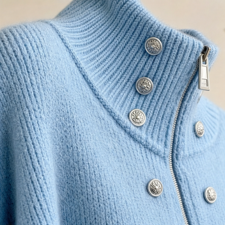 Mayfield – High-Collar Zip-Front Chunky Knit Cardigan Jacket
