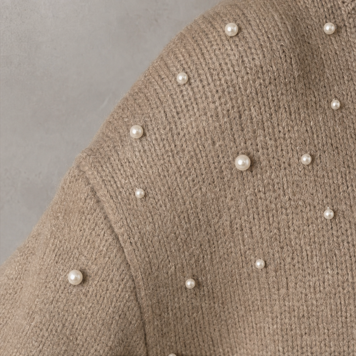 Pearla – Faux Pearl Sleeve Crew-Neck Sweater