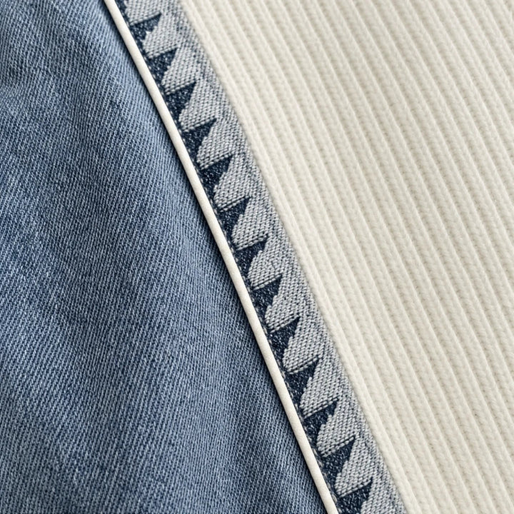 Denimelle – Denim-Look Detail Ribbed Henley Sweater