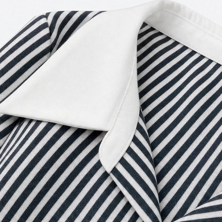 Overa – Black And White Striped Tie-Neck Blouse