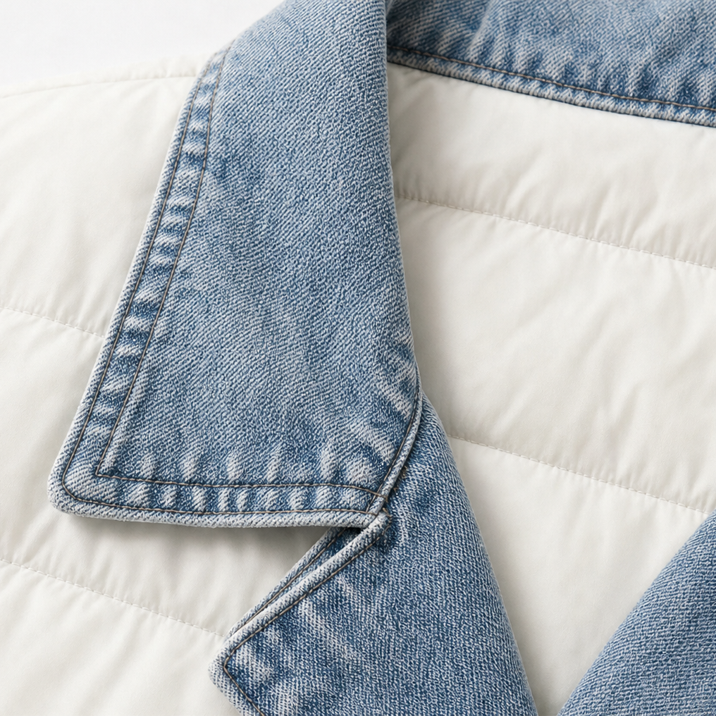 Denvora – Denim Look-Trim Quilted Puffer Jacket