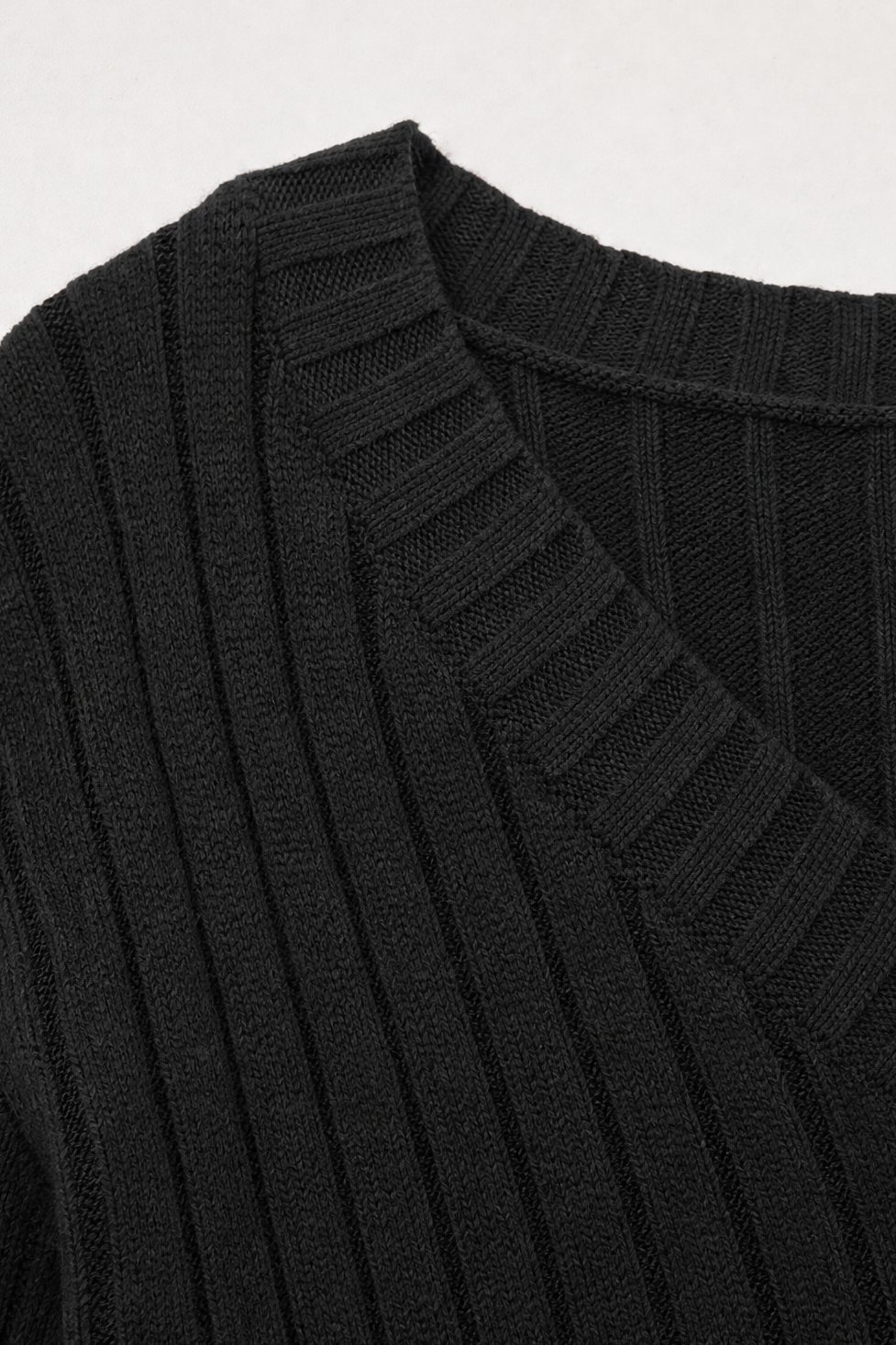 Mavenly – Ribbed V-Neck Button-Cuff Sweater