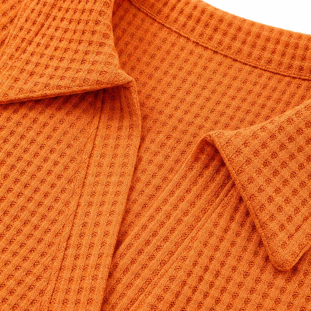 Waffelou – Collared V-Neck Waffle-Knit Oversized Top