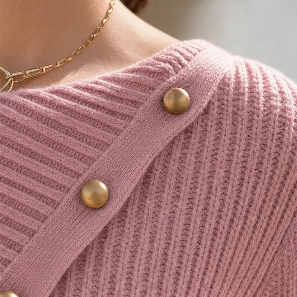 Velaine – Asymmetric Off-Shoulder Ribbed Sweater