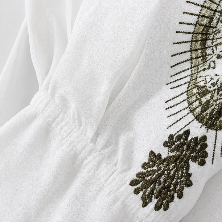 Wearbella – Embroidered V-Neck Peasant Sleeve Blouse