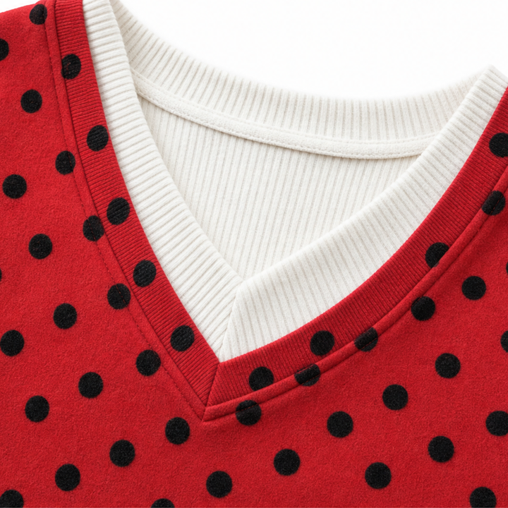 Wearbella – Layered-Look Polka Dot Pullover Sweatshirt