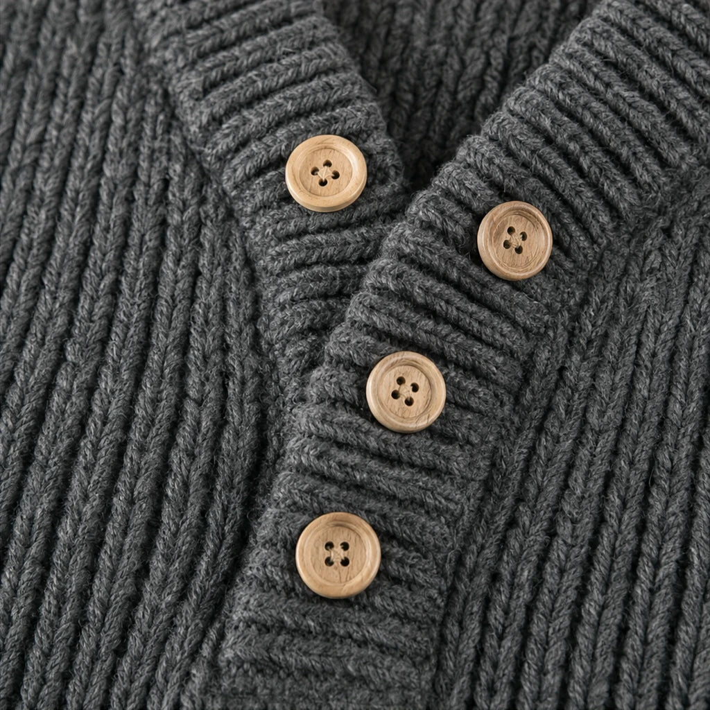 Henley Haven – Hooded Chunky Ribbed Henley Sweater
