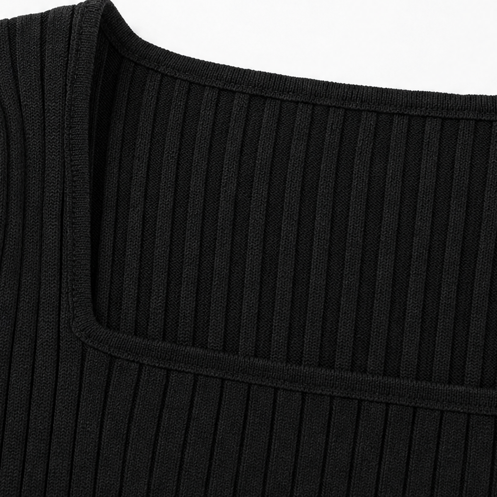 Bellavelle – Ribbed Square-Neck Puff-Sleeve Top
