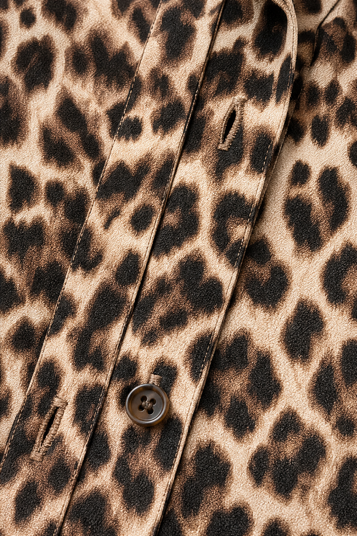 Leocara – Button-Front Leopard Print Maxi Shirt Dress