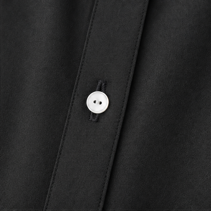 Drapeelle – Satin Button-Front Shirt Dress