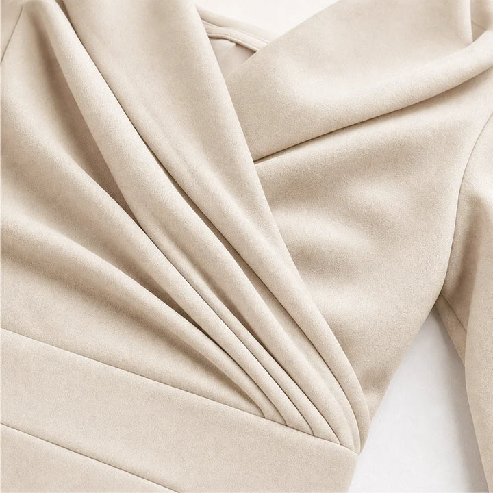 Veloura – Draped-Collar Waist-Tapered Pencil Dress