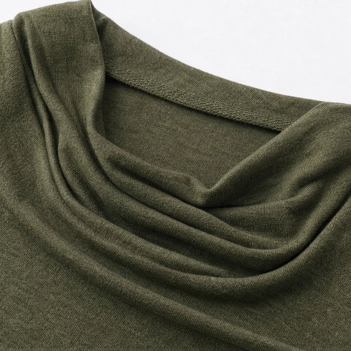 Vivelyn – Draped Neck Color-Block Button Shirt