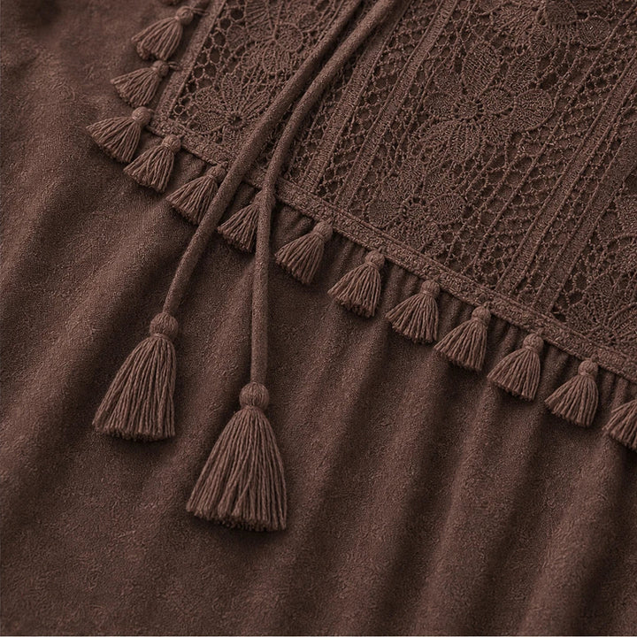 Florenza – Floral Lace Bib Tassel-Tie Peasant Blouse