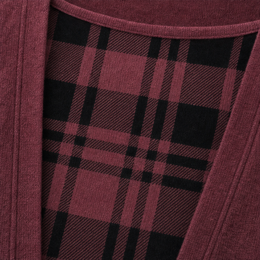Layerlyn – Layer Plaid Panel Knit Top