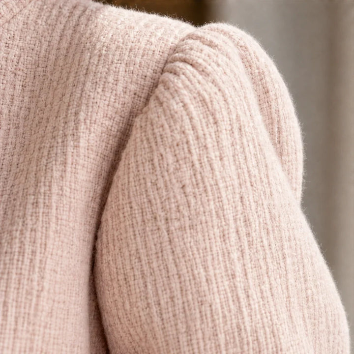 Maison Tweed – Button-Front Bouclé Puff-Sleeve Pants Set