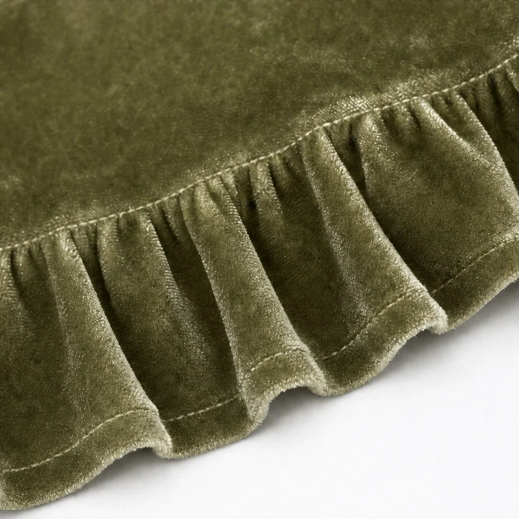 Veloura – Velvet-Look Ruffle V-Neck Blouse