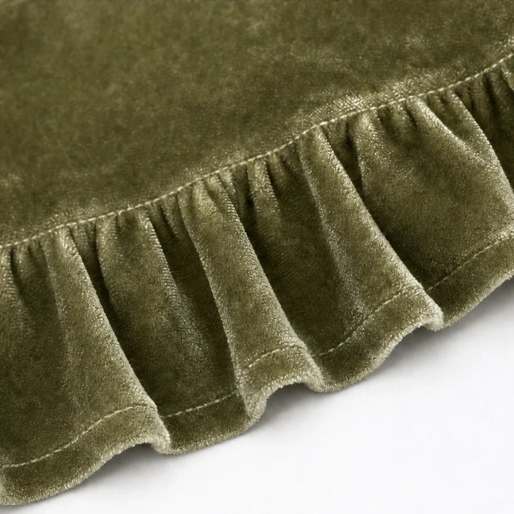 Veloura – Velvet-Look Ruffle V-Neck Blouse