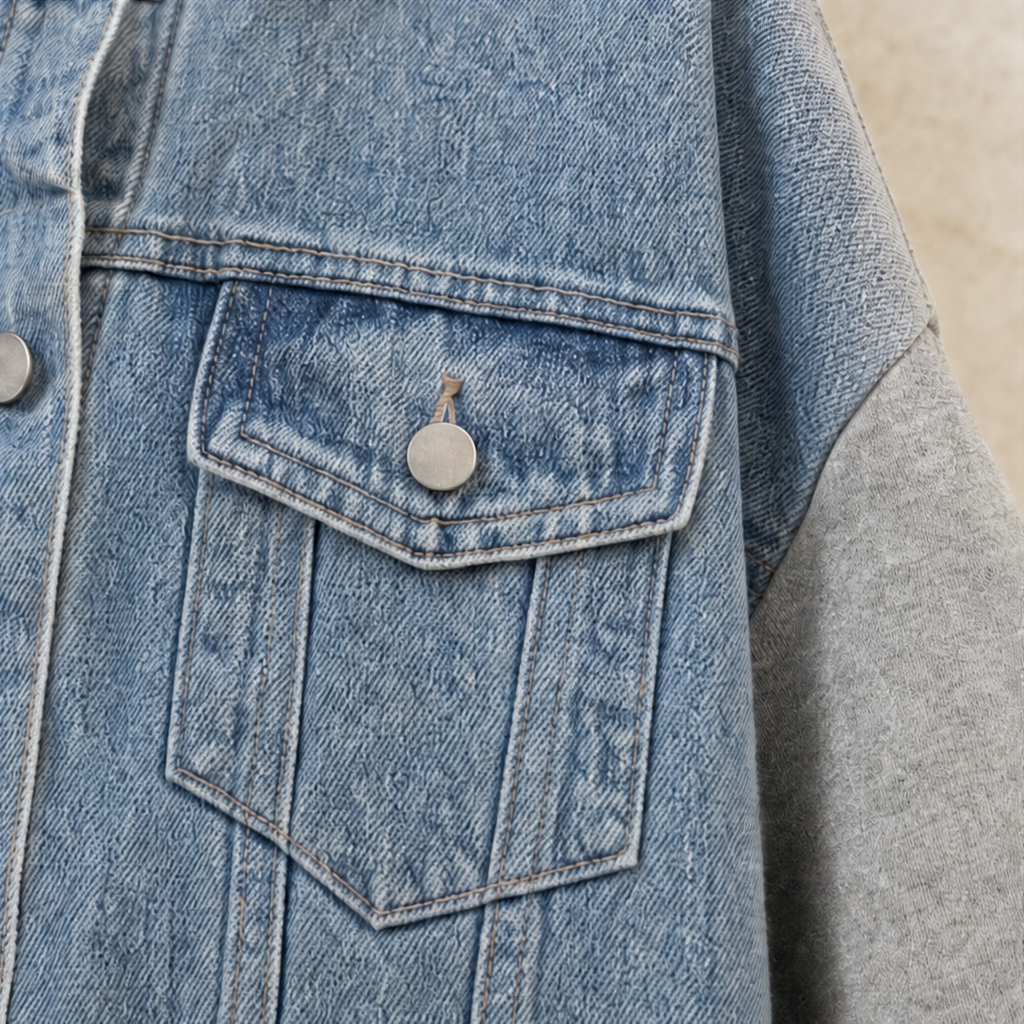Denimova – Washed Denim-Look And Hooded Sweatshirt Jacket