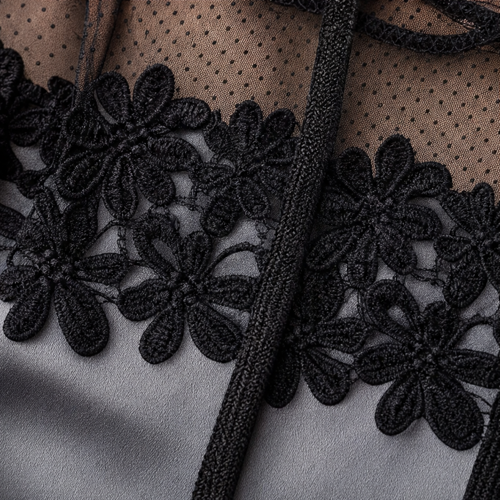 Satinelle – Polka-Dot Mesh Lace Hooded Blouse