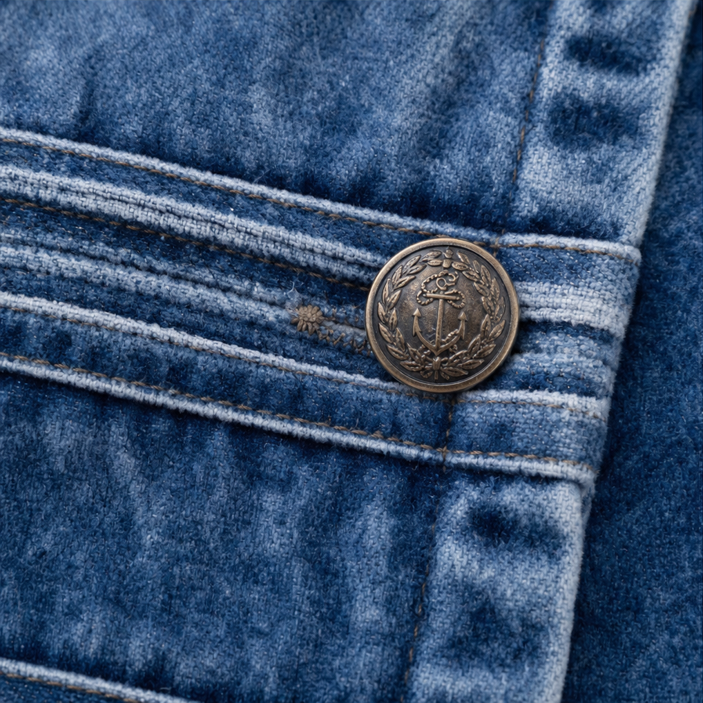 Fielden – Standing Collar Multi-Button Denim Jacket