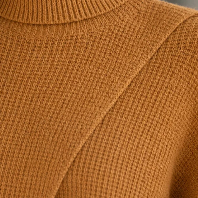 Linevera – Pit-Stripe Ribbed Asymmetric Turtleneck Top