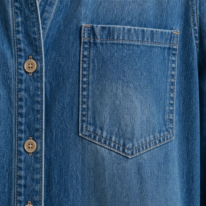 Denimbelle – Button-Front Wide-Leg Denim Jumpsuit