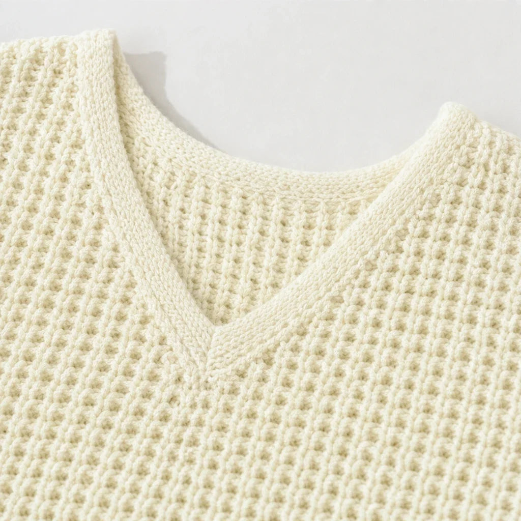 Vellune – V-Neck Waffle-Knit Long Sleeves Sweater