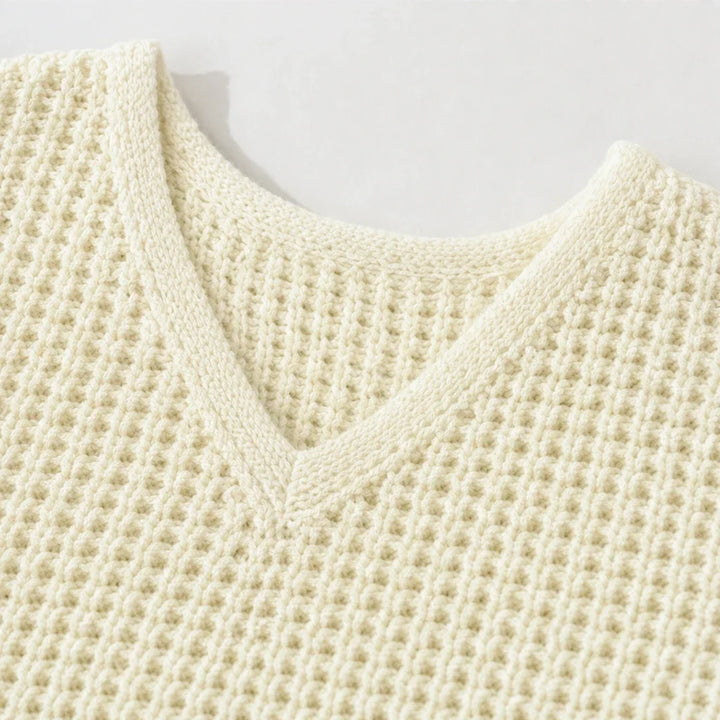 Vellune – V-Neck Waffle-Knit Long Sleeves Sweater