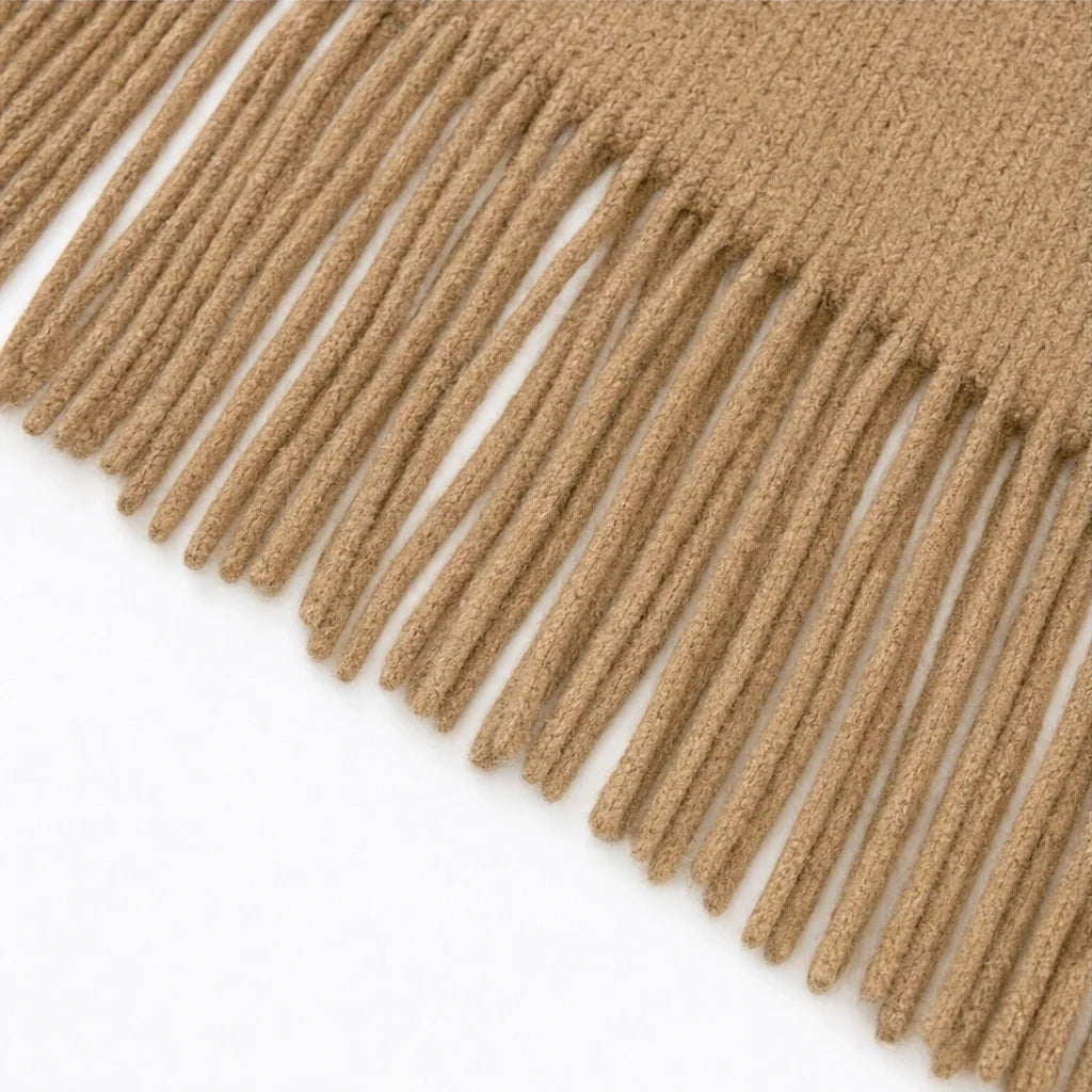 Fringe & Fold – Hooded Knit Fringe Poncho