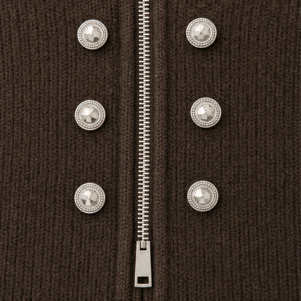 Plot Twist – Double-Button High-Neck Knit Cardigan
