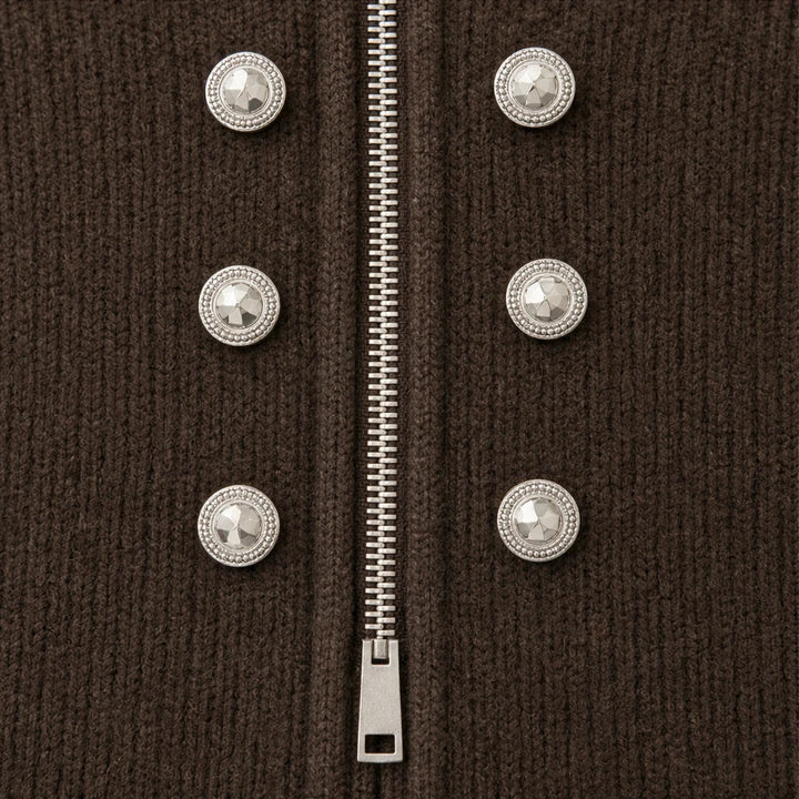 Plot Twist – Double-Button High-Neck Knit Cardigan