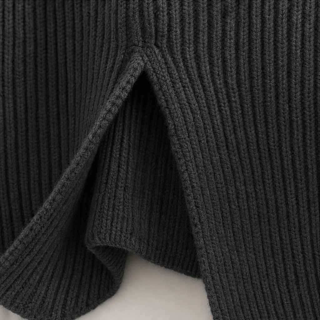 Cozyelle – Ribbed Raglan High-Neck Sweater Dress