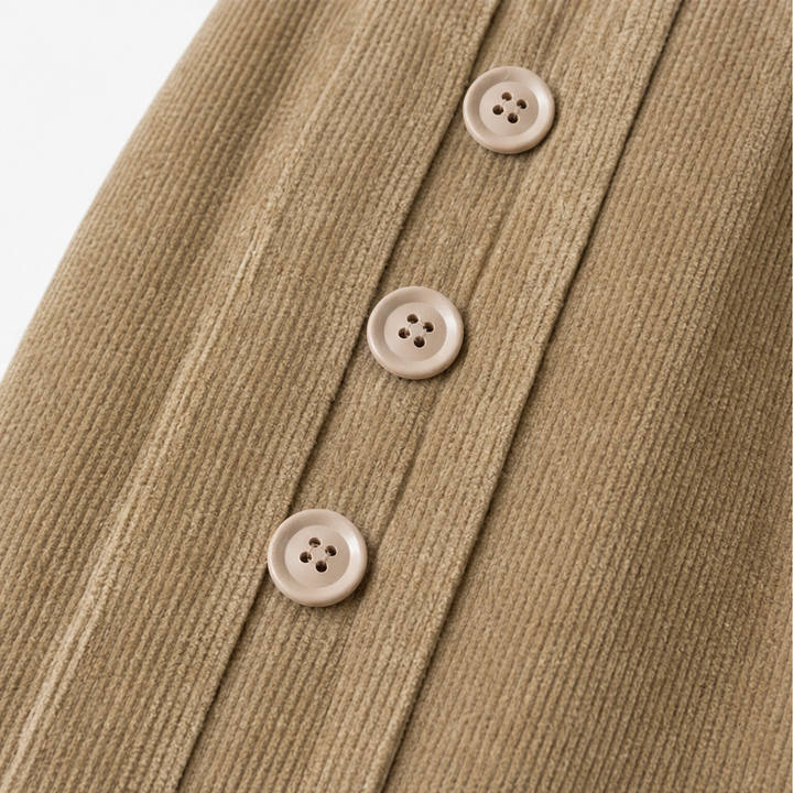 Cozelle – Side-Button Barrel Leg Corduroy Pants