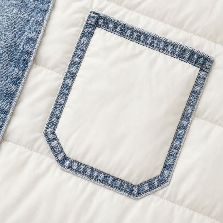 Denvora – Denim Look-Trim Quilted Puffer Jacket