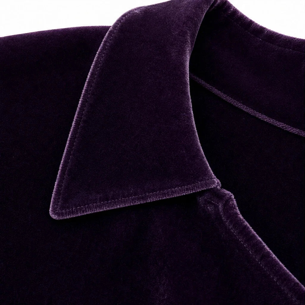 Velvara – Gold Button Velvet-Look Blouse
