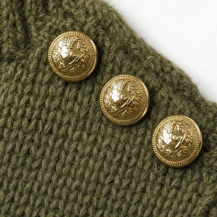 Aurelle – Gold Button Shoulder Knit Turtleneck Sweater
