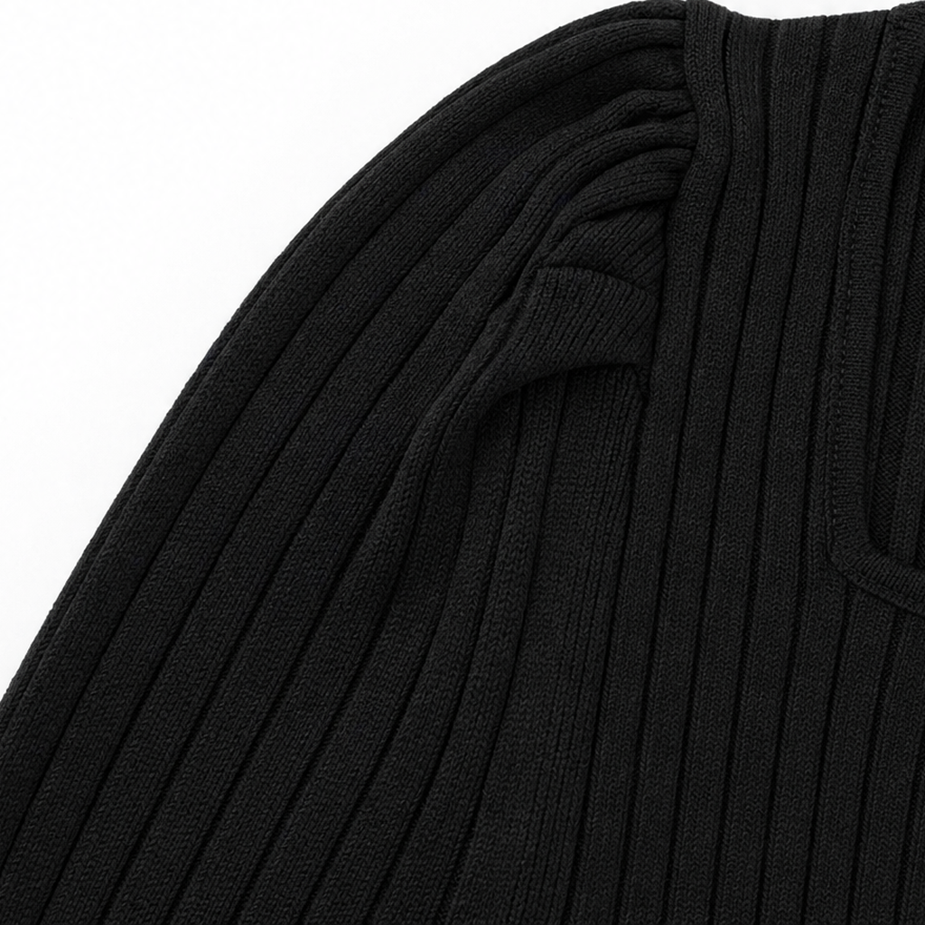 Bellavelle – Ribbed Square-Neck Puff-Sleeve Top