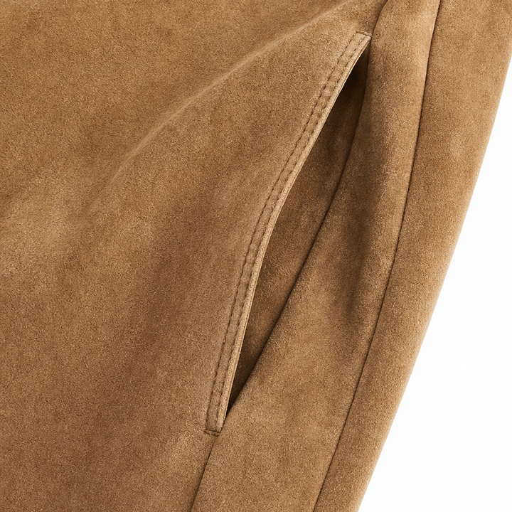 Tasselina – High-Neck Faux-Suede Tassel-Hem Dress