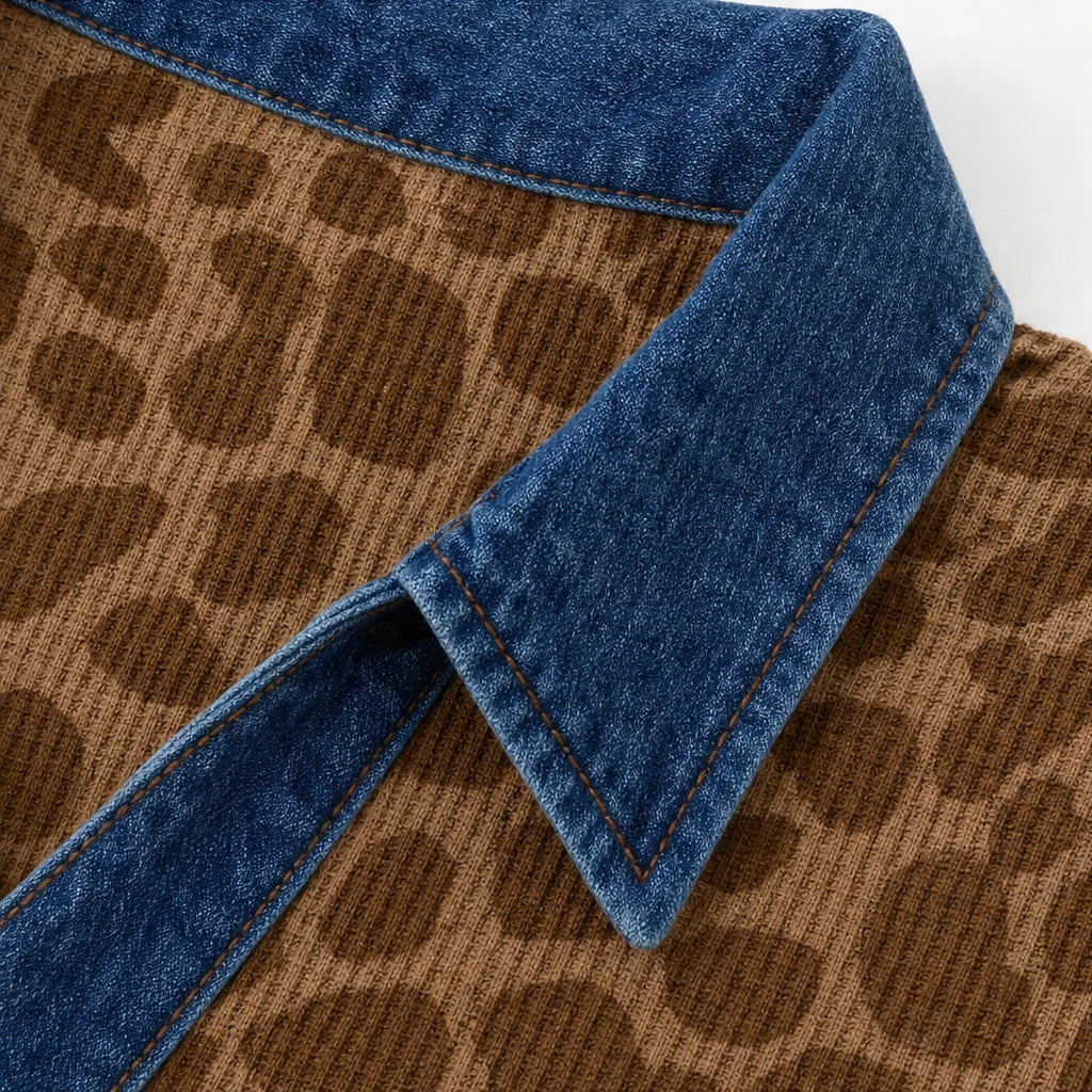 Deniva – Leopard Print Denim-Trim Top