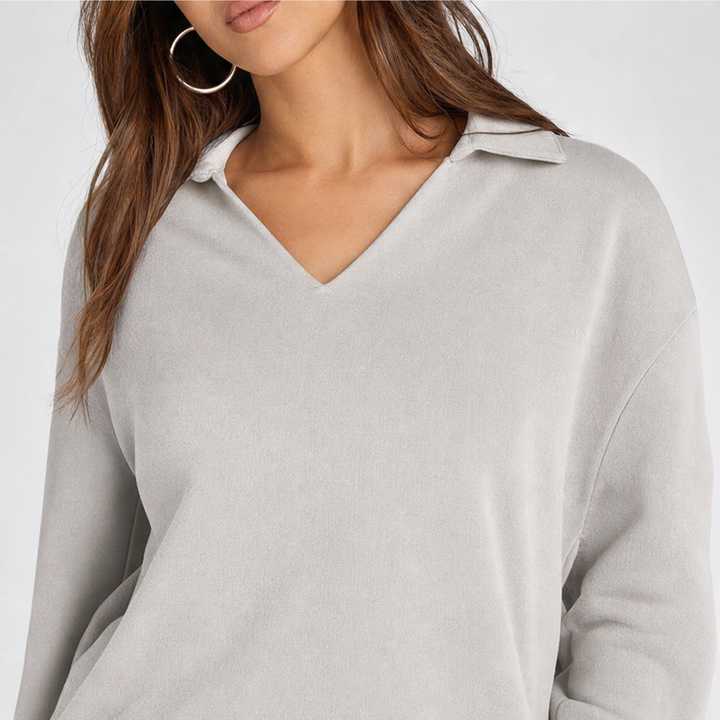 Softline – V-Neck Knit Top And Wide-Leg Pants Set