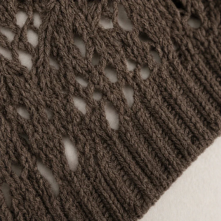 Vellora – Diamond Pointelle Knit Poncho Sweater